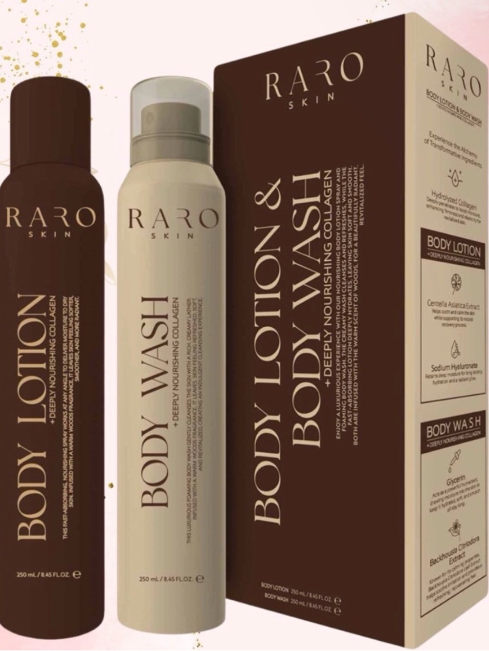 Raro Skin Body Lotion & Body Wash Set — Brown & Cream